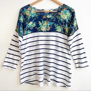 Anthropologie Postage Stamp Brand Floral Striped Top Size Medium in EUC
